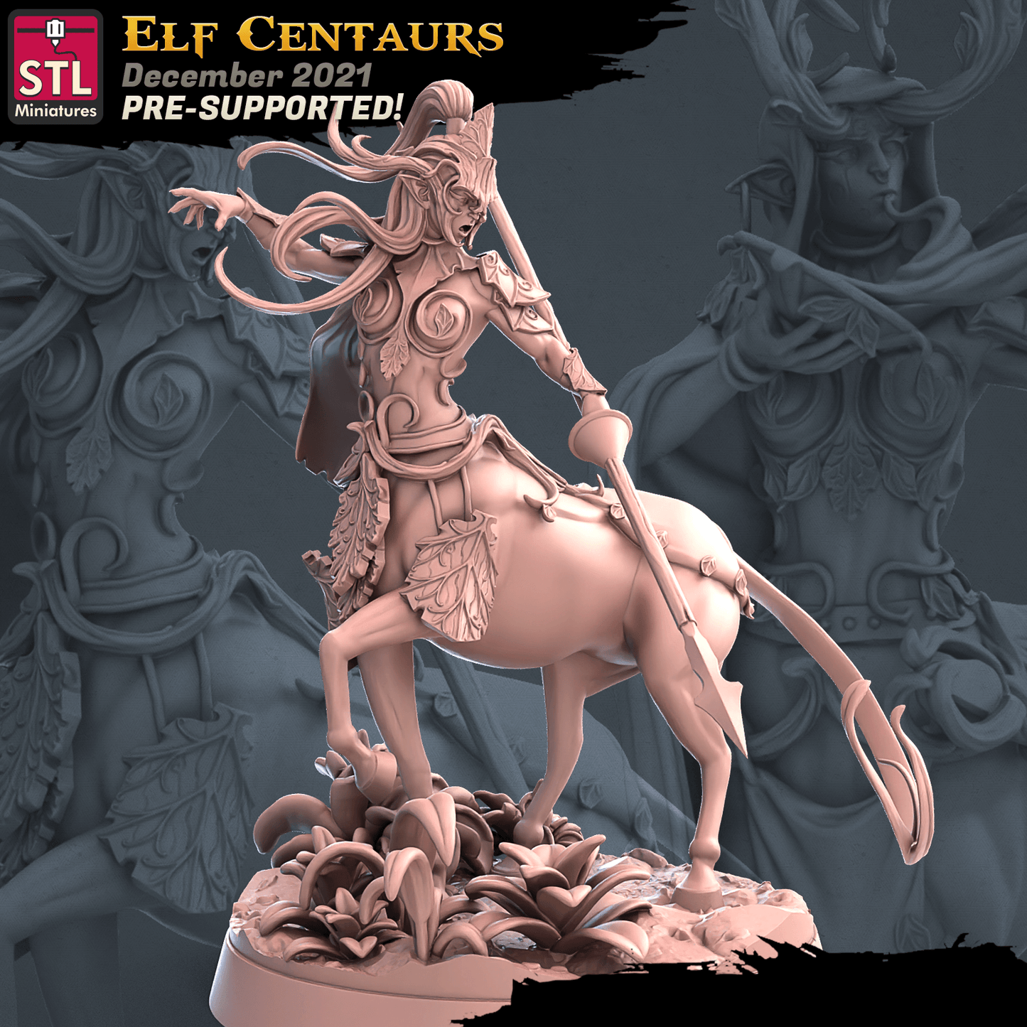3D Printed STL Miniatures Elf Centaurs Set 28 - 32mm War Gaming D&D - 3D Printing Boss 