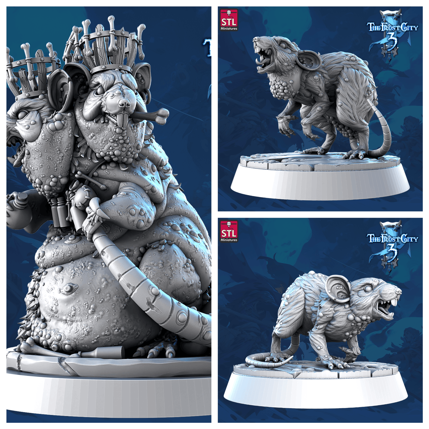3D Printed STL Miniatures Envenomed Rat Set Core Characters The Frost City 3 28 - 32mm War Gaming D&D - 3D Printing Boss 