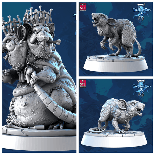 3D Printed STL Miniatures Envenomed Rat Set Core Characters The Frost City 3 28 - 32mm War Gaming D&D - 3D Printing Boss 