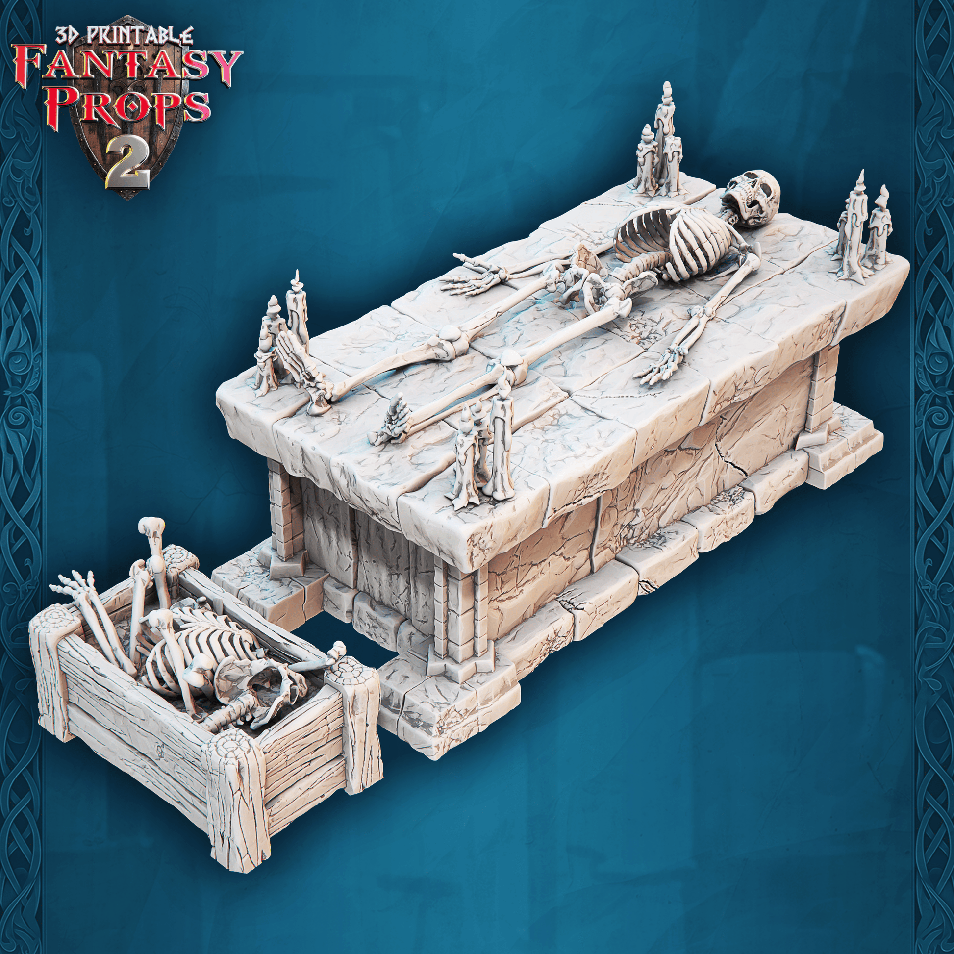 3D Printed STL Miniatures Fantasy Props 2 Dungeon Corpse Table 28 - 32mm War Gaming D&D - 3D Printing Boss 