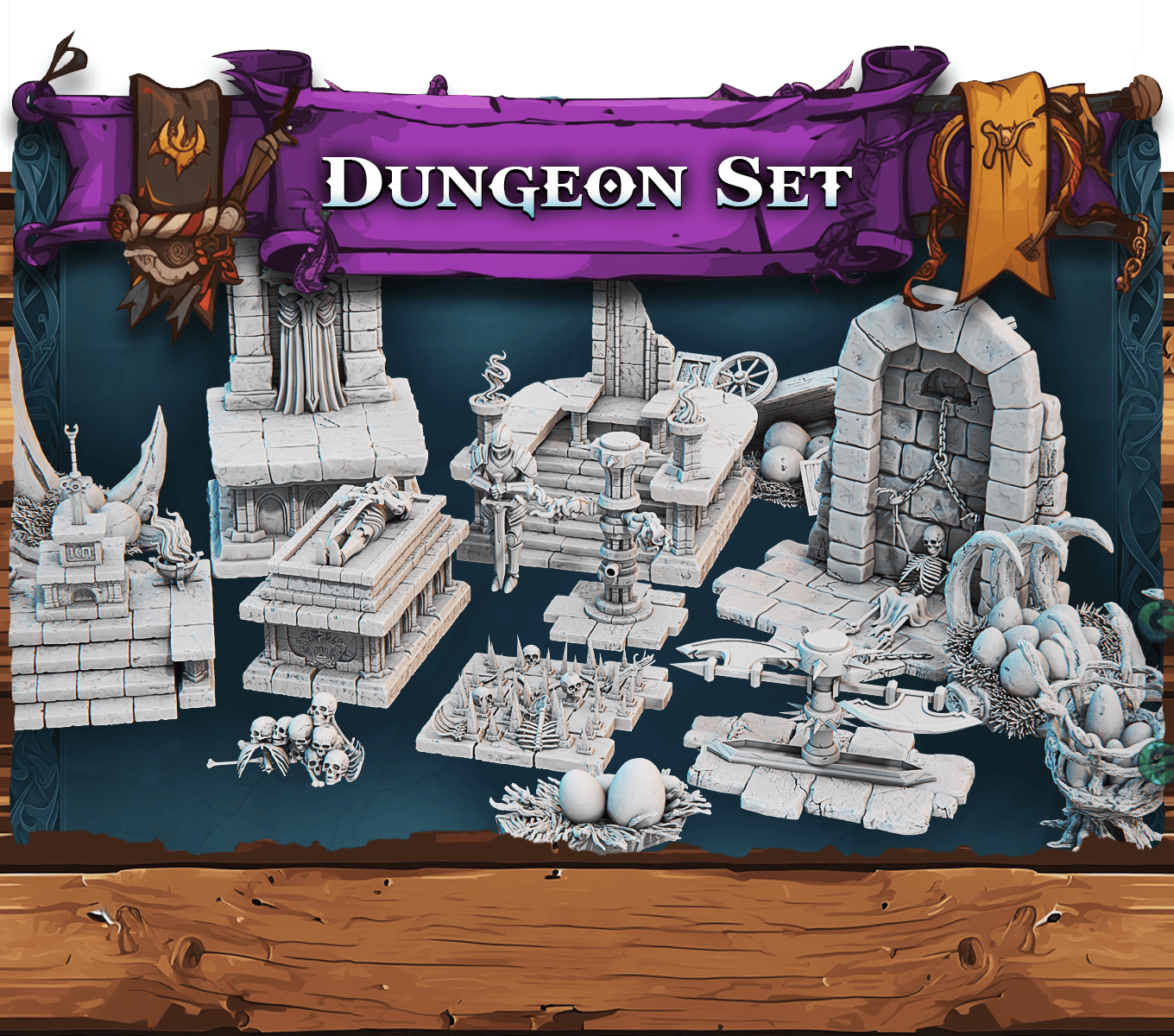 3D Printed STL Miniatures Fantasy Props 2 Dungeons Set 28 - 32mm War Gaming D&D - 3D Printing Boss 