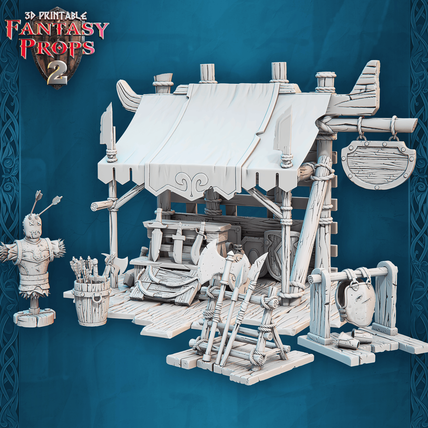 3D Printed STL Miniatures Fantasy Props 2 Market Weapon Stall 28 - 32mm War Gaming D&D - 3D Printing Boss 
