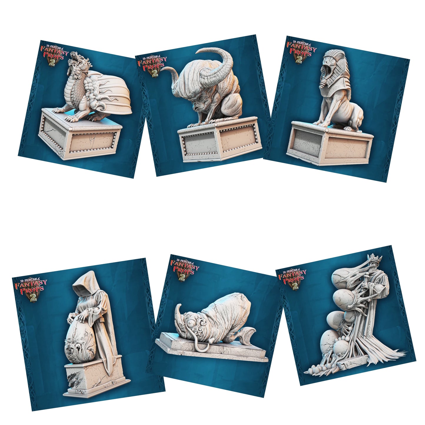3D Printed STL Miniatures Fantasy Props 2 Museum Statue Set 28 - 32mm War Gaming D&D - 3D Printing Boss 