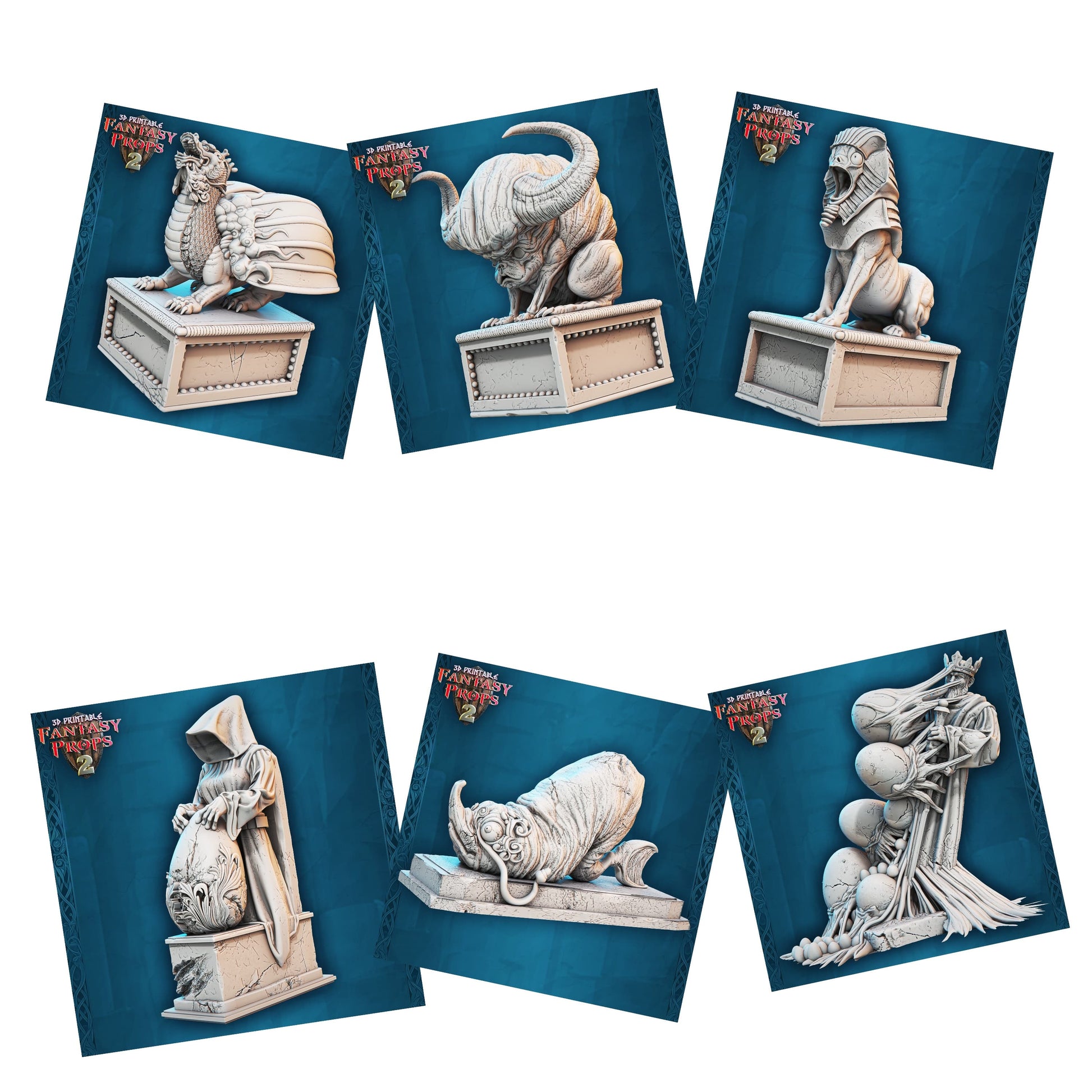 3D Printed STL Miniatures Fantasy Props 2 Museum Statue Set 28 - 32mm War Gaming D&D - 3D Printing Boss 