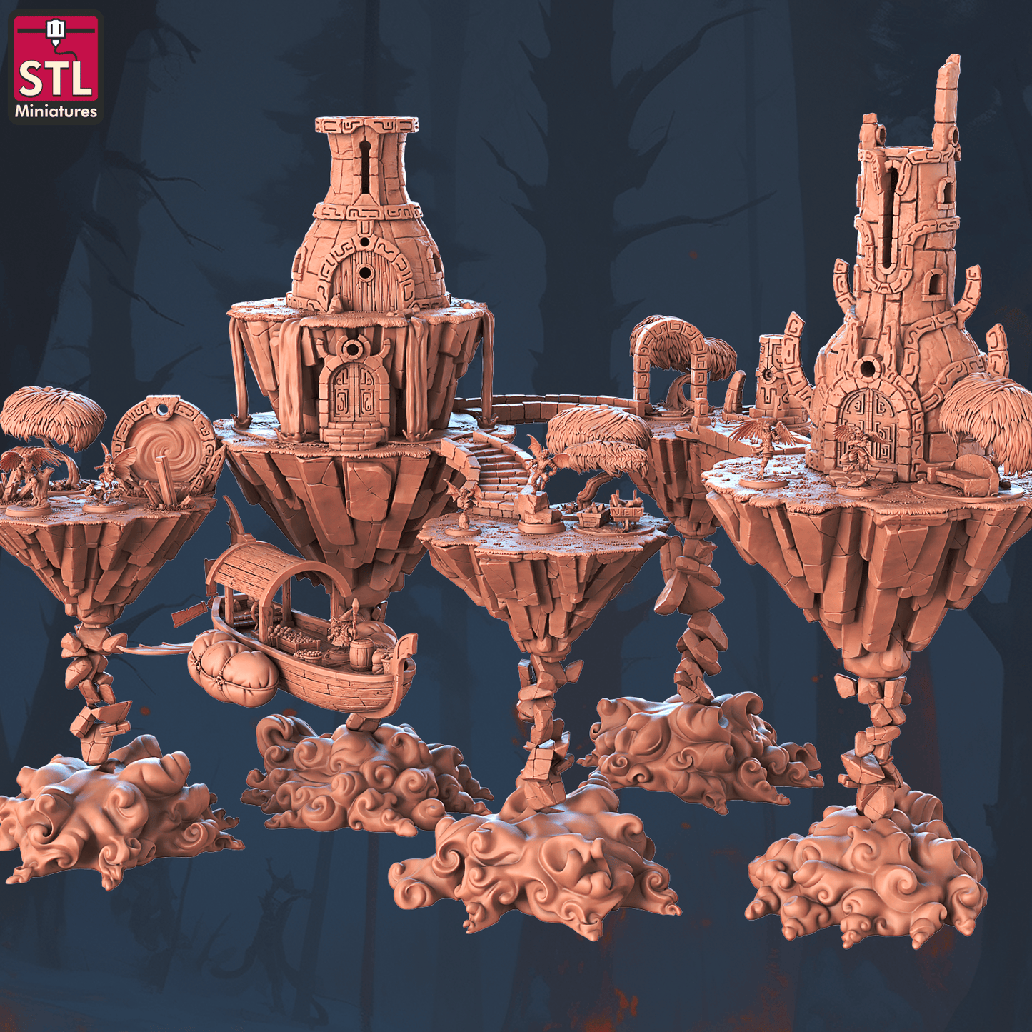 3D Printed STL Miniatures Floating Islands Set 28 - 32mm War Gaming D&D - 3D Printing Boss 