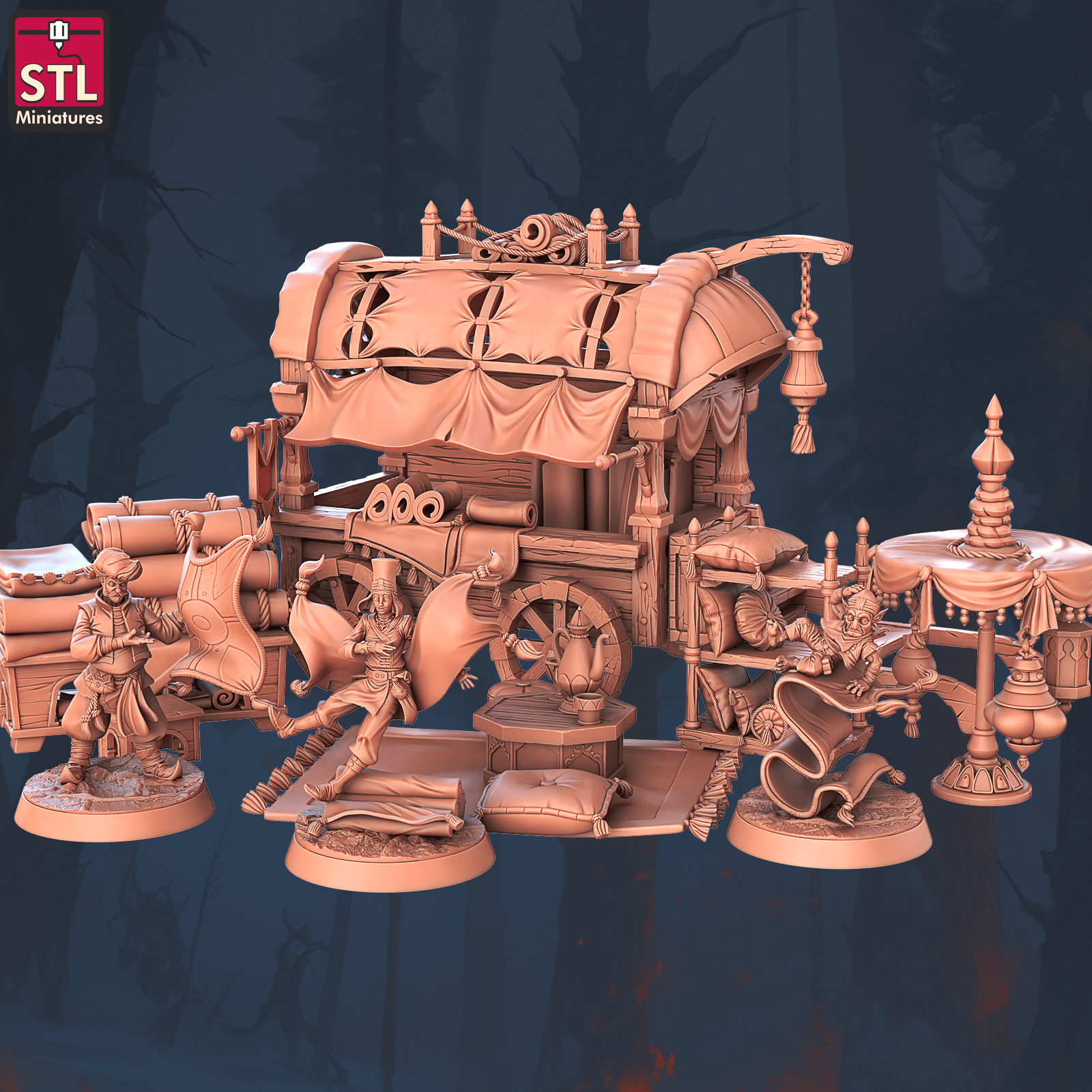 3D Printed STL Miniatures Flying Carpet Vendor Set 28 - 32mm War Gaming D&D - 3D Printing Boss 