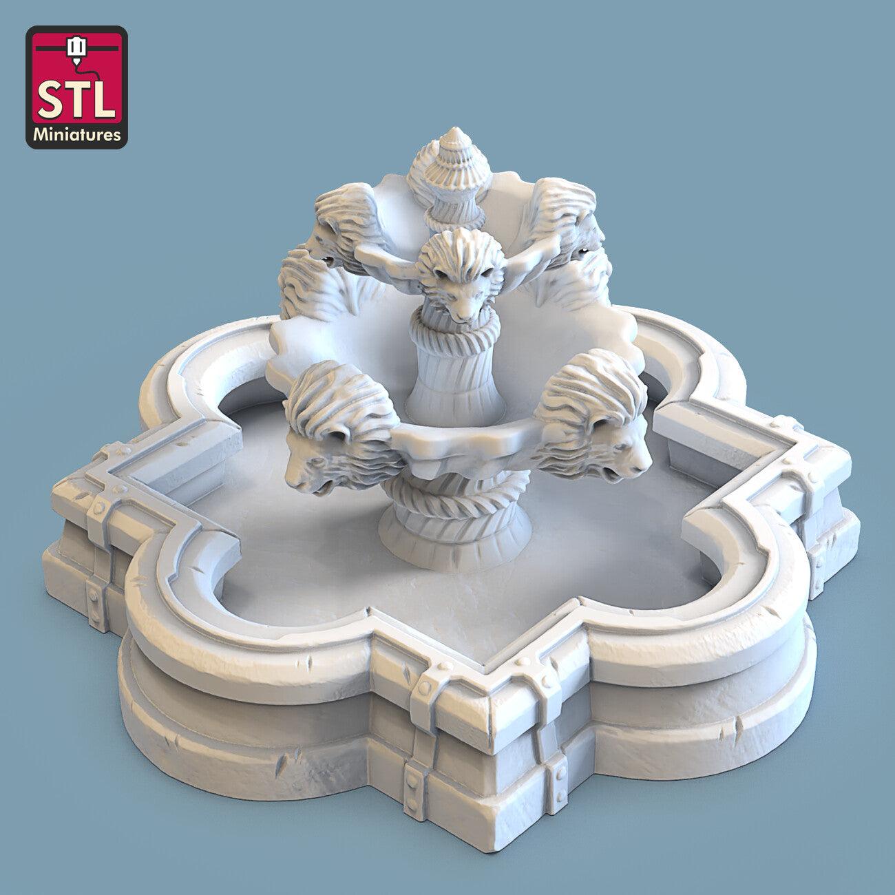 3D Printed STL Miniatures Fountain 28 - 32mm War Gaming D&D - 3D Printing Boss 
