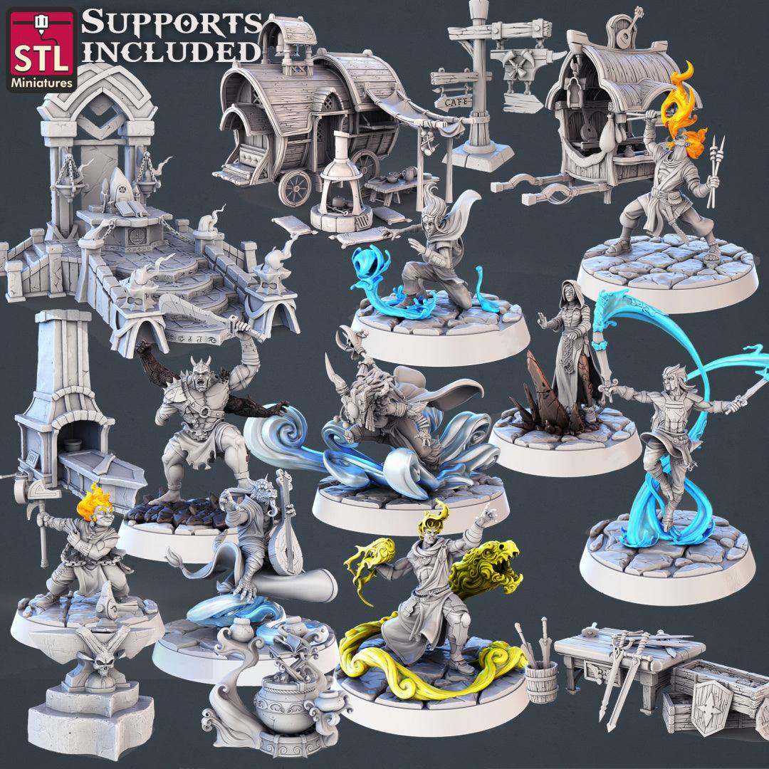 3D Printed STL Miniatures Genasi Set 28 - 32mm War Gaming D&D - 3D Printing Boss 