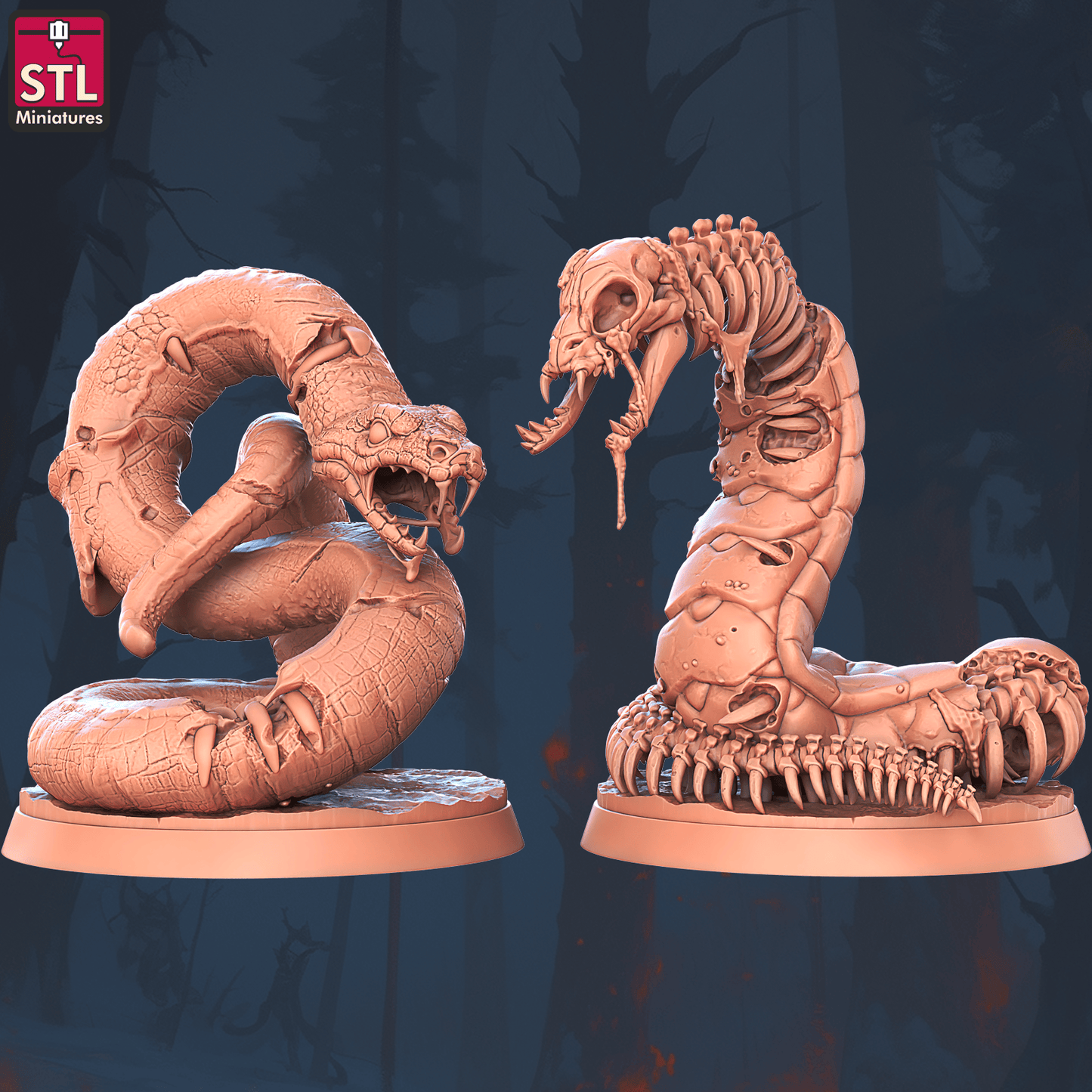 3D Printed STL Miniatures Ghoul Snake Set 28 - 32mm War Gaming D&D - 3D Printing Boss 