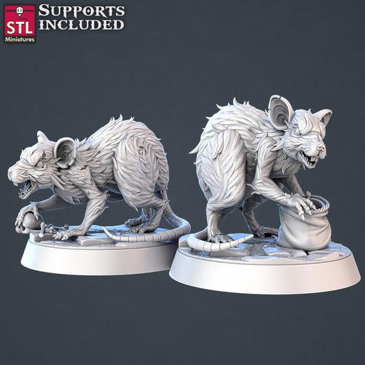 3D Printed STL Miniatures Giant Rats | 28 - 32mm War Gaming D&D - 3D Printing Boss 