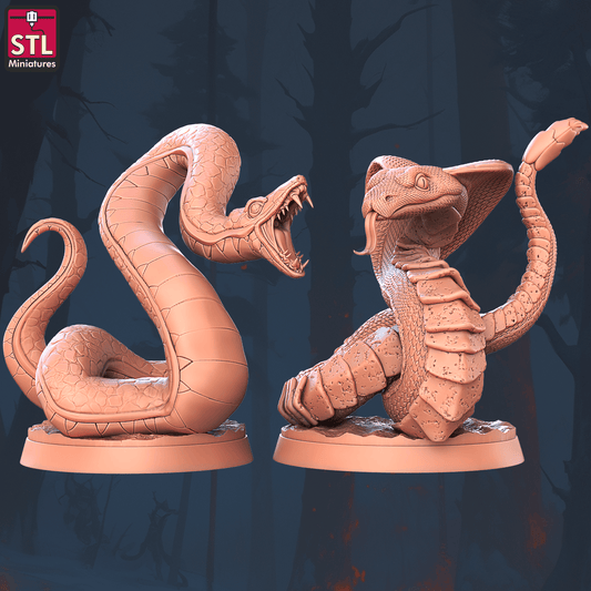 3D Printed STL Miniatures Giant Snake Set 28 - 32mm War Gaming D&D - 3D Printing Boss 