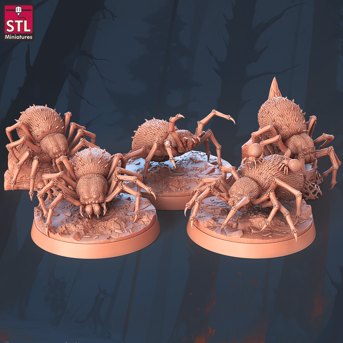 3D Printed STL Miniatures Giant Spiders Set 28 - 32mm War Gaming D&D - 3D Printing Boss 