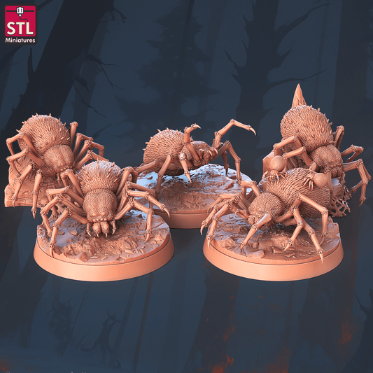 3D Printed STL Miniatures Giant Spiders Set 28 - 32mm War Gaming D&D - 3D Printing Boss 