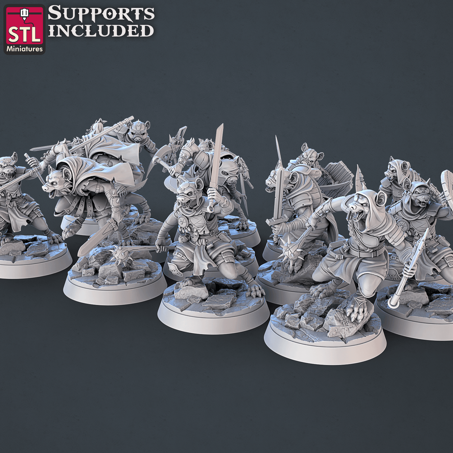 3D Printed STL Miniatures Gnoll Set 28mm - 32mm War Gaming D&D - 3D Printing Boss 