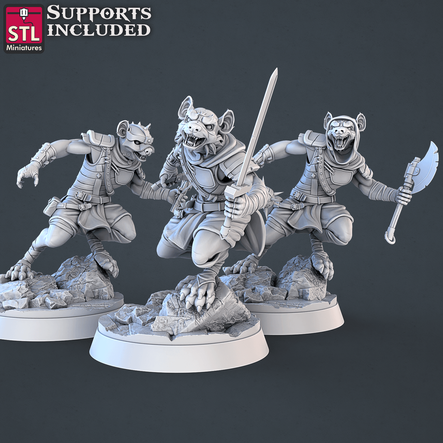 3D Printed STL Miniatures Gnoll Set 28mm - 32mm War Gaming D&D - 3D Printing Boss 