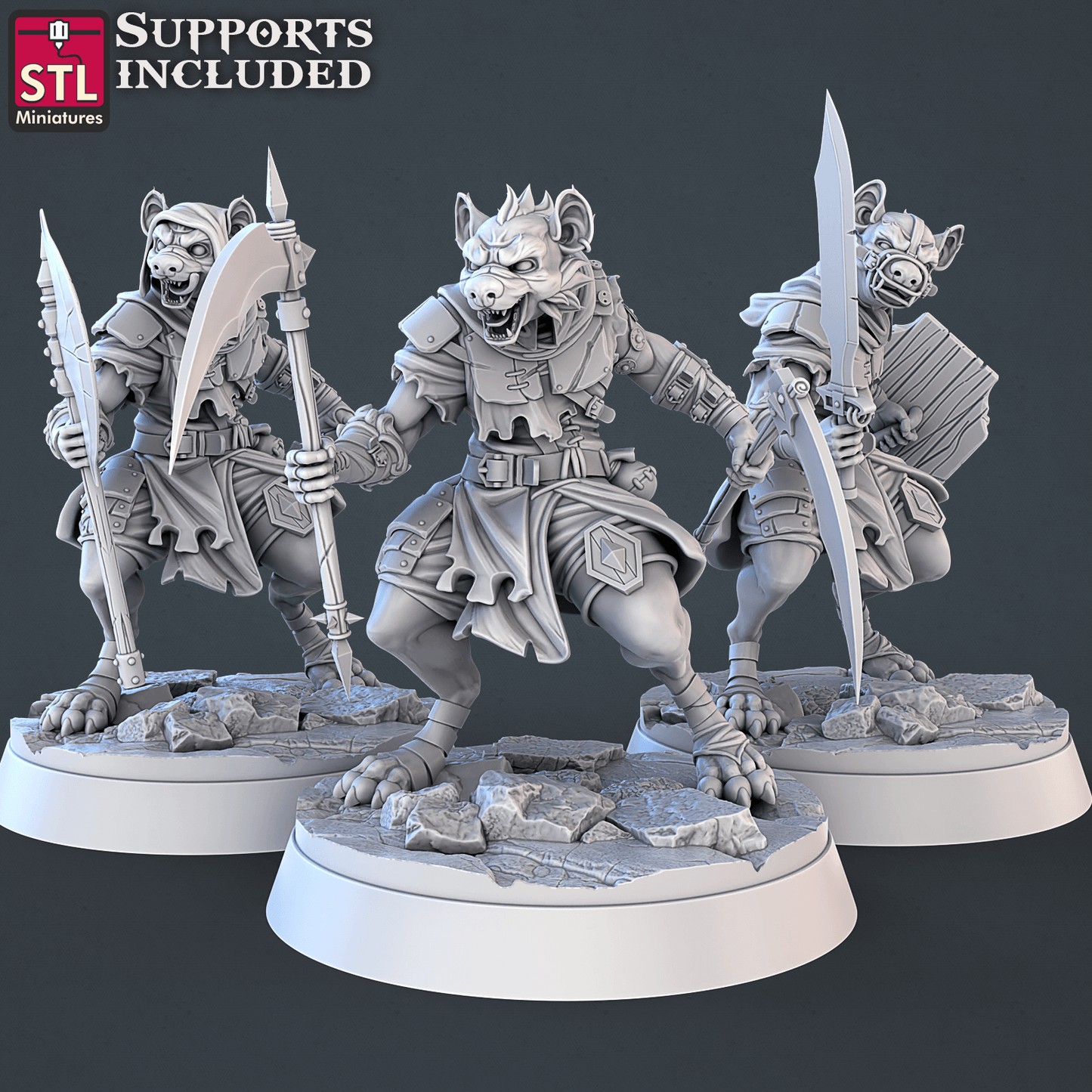 3D Printed STL Miniatures Gnoll Set 28mm - 32mm War Gaming D&D - 3D Printing Boss 