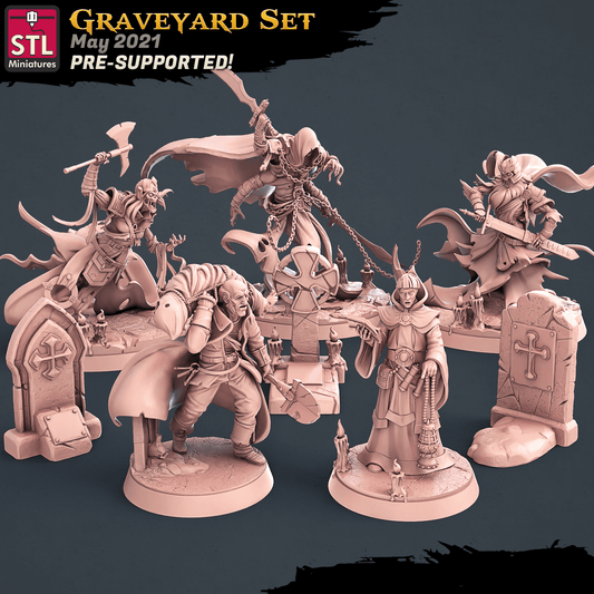 3D Printed STL Miniatures Graveyard Set 28 - 32mm War Gaming D&D - 3D Printing Boss 
