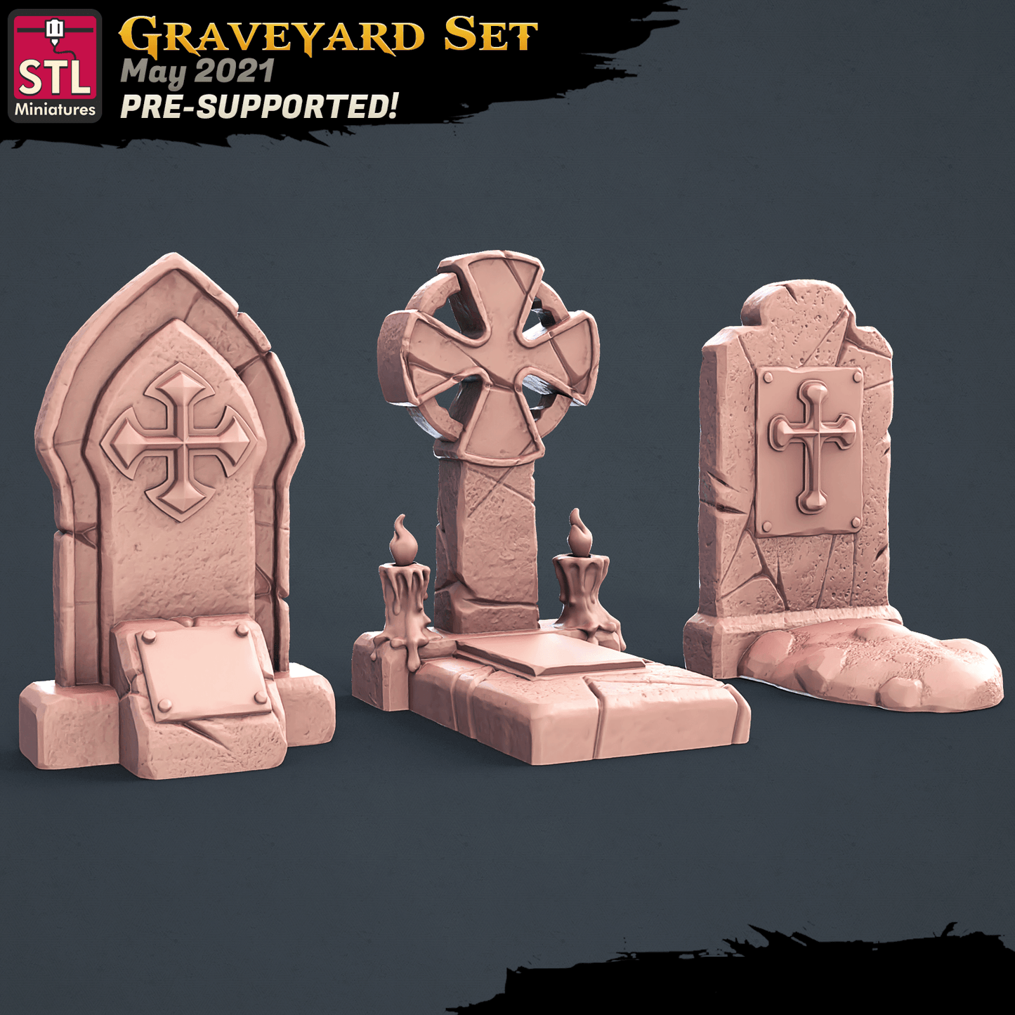 3D Printed STL Miniatures Graveyard Set 28 - 32mm War Gaming D&D - 3D Printing Boss 