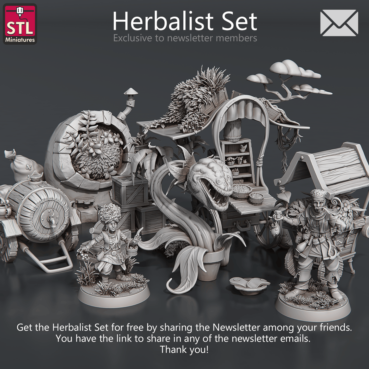 3D Printed STL Miniatures Herbalist Set 28 - 32mm War Gaming D&D - 3D Printing Boss 