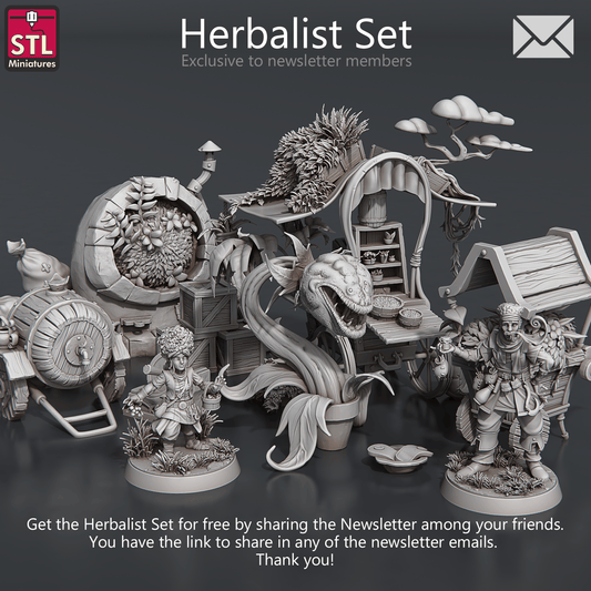 3D Printed STL Miniatures Herbalist Set 28 - 32mm War Gaming D&D - 3D Printing Boss 