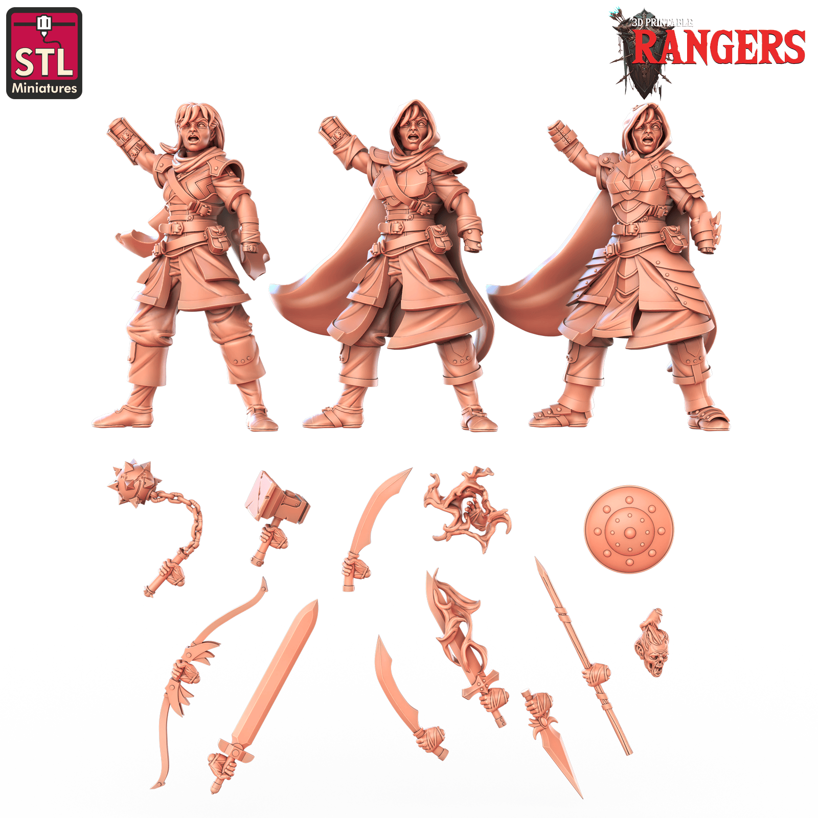 3D Printed STL Miniatures Human Female Ranger A Rangers 28 - 32mm War Gaming D&D - 3D Printing Boss 