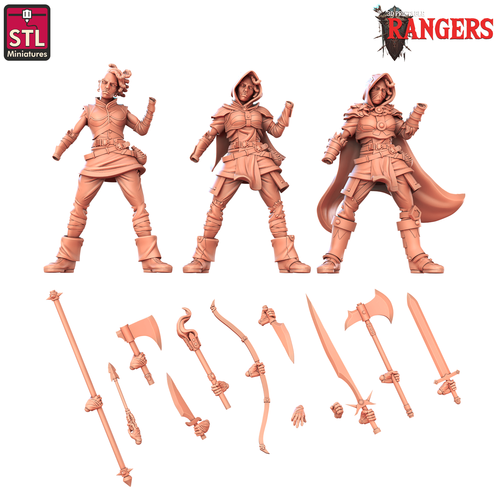 3D Printed STL Miniatures Human Female Ranger B Rangers 28 - 32mm War Gaming D&D - 3D Printing Boss 