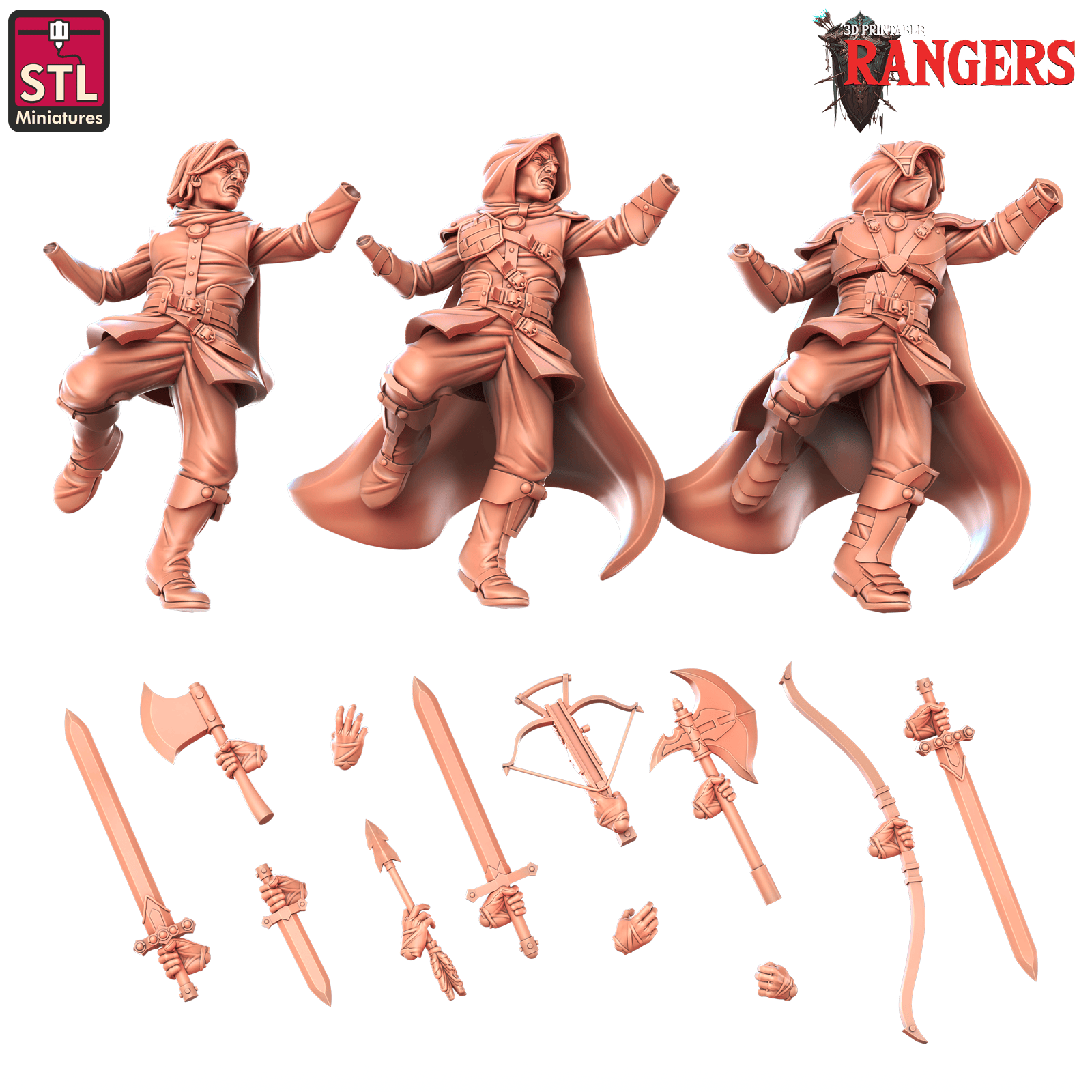 3D Printed STL Miniatures Human Male Ranger A Rangers 28 - 32mm War Gaming D&D - 3D Printing Boss 