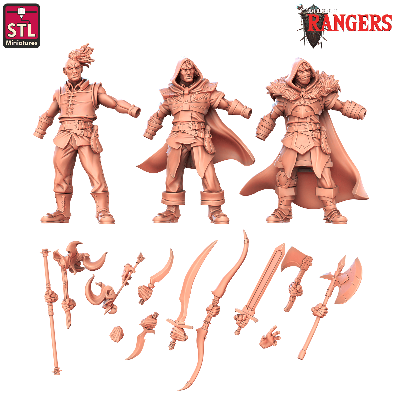 3D Printed STL Miniatures Human Male Ranger C Rangers 28 - 32mm War Gaming D&D - 3D Printing Boss 