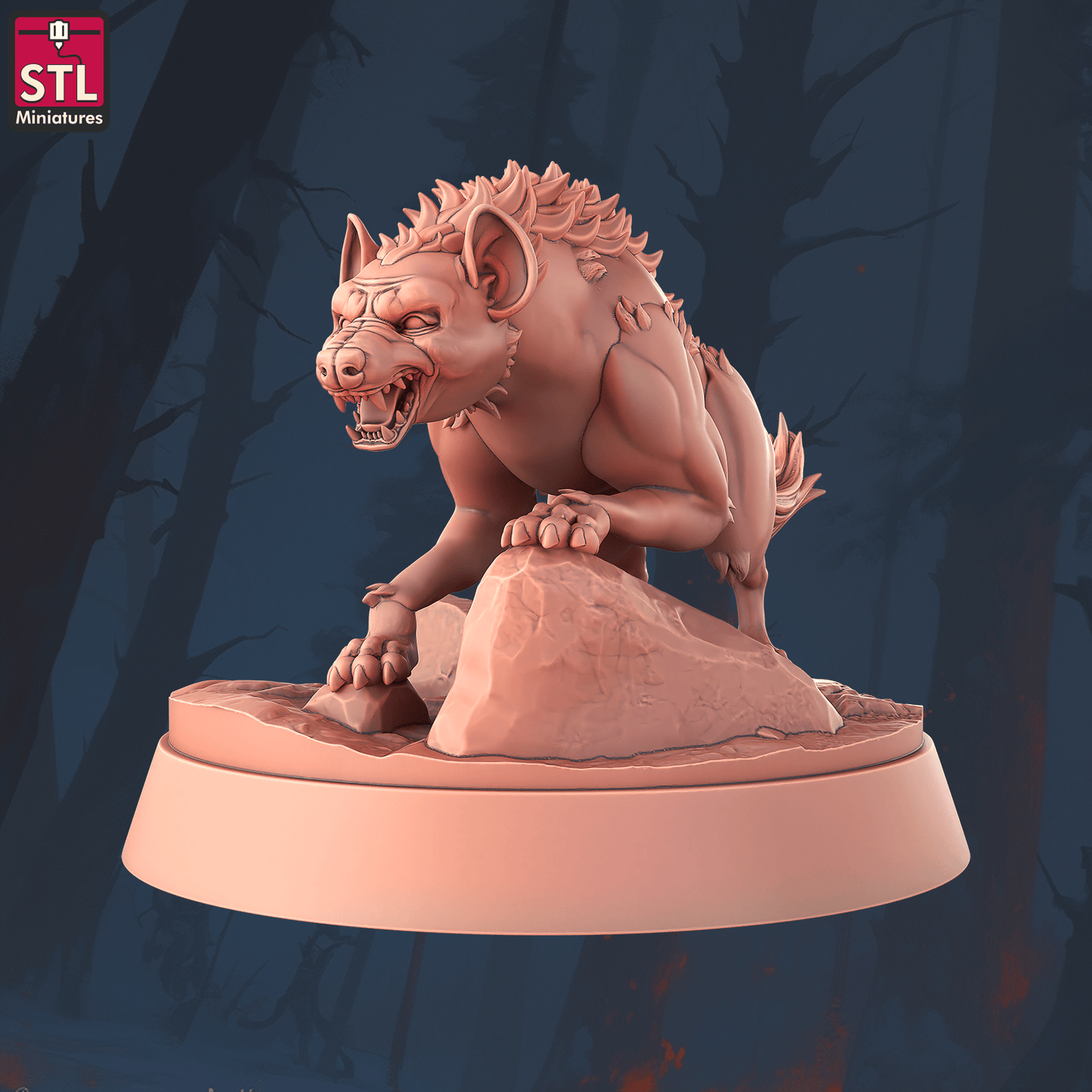 3D Printed STL Miniatures Hyenas 28 - 32mm War Gaming D&D - 3D Printing Boss 