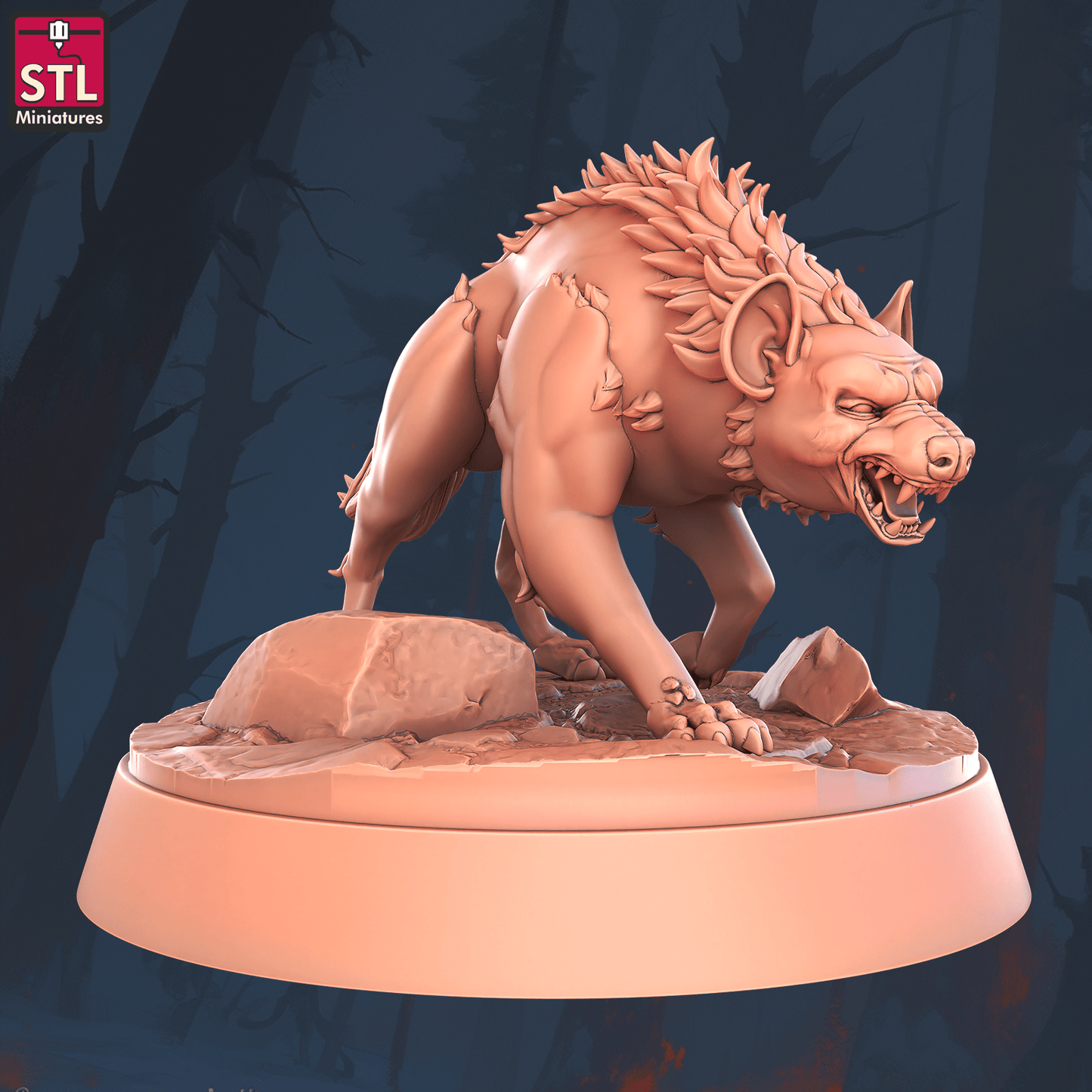 3D Printed STL Miniatures Hyenas 28 - 32mm War Gaming D&D - 3D Printing Boss 