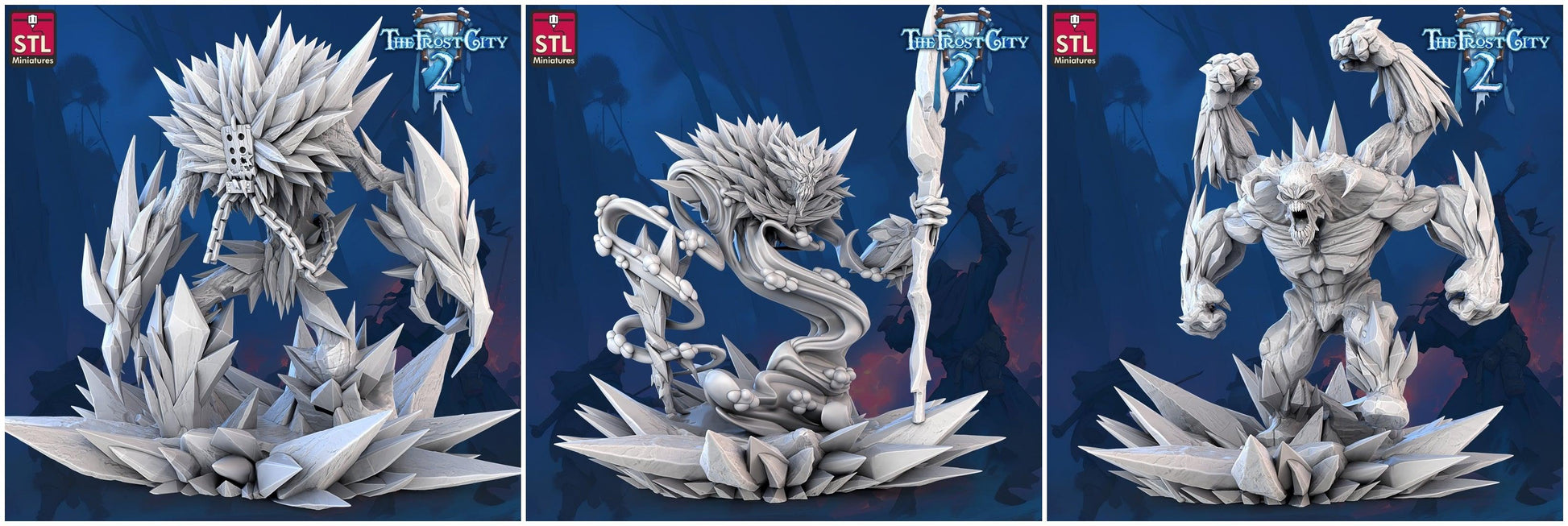 3D Printed STL Miniatures Ice Elementals 28 - 32mm War Gaming D&D - 3D Printing Boss 
