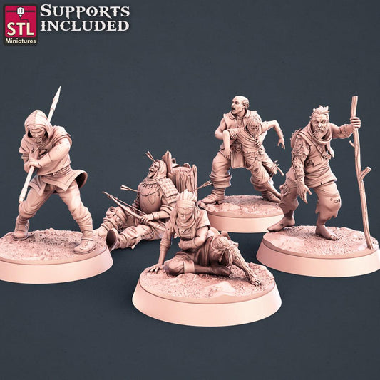 3D Printed STL Miniatures Injured Villagers Set 28 - 32mm War Gaming D&D - 3D Printing Boss 