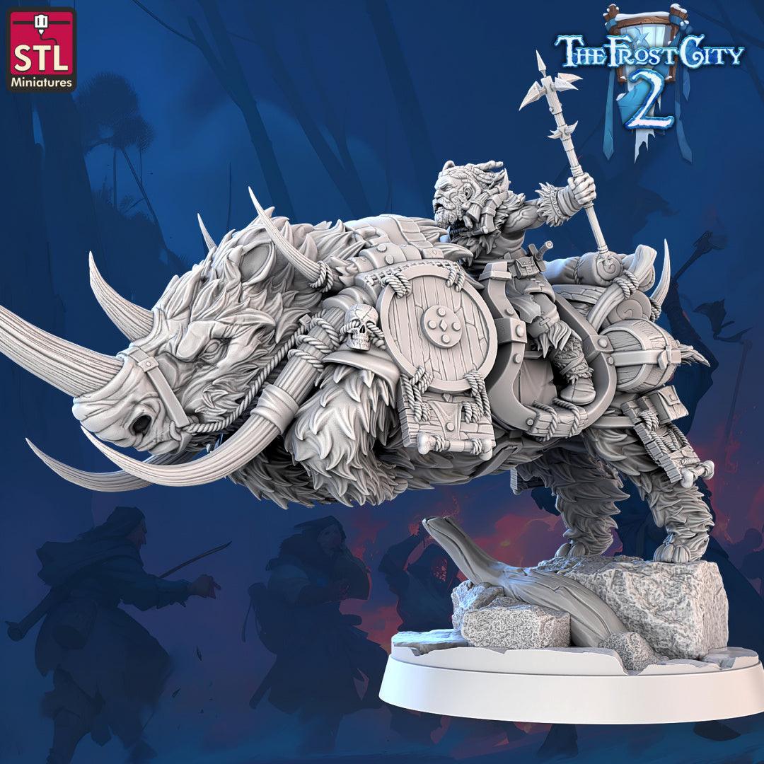 3D Printed STL Miniatures Kornovik Woolly Rhino The Frost City 2 28 - 32mm War Gaming D&D - 3D Printing Boss 