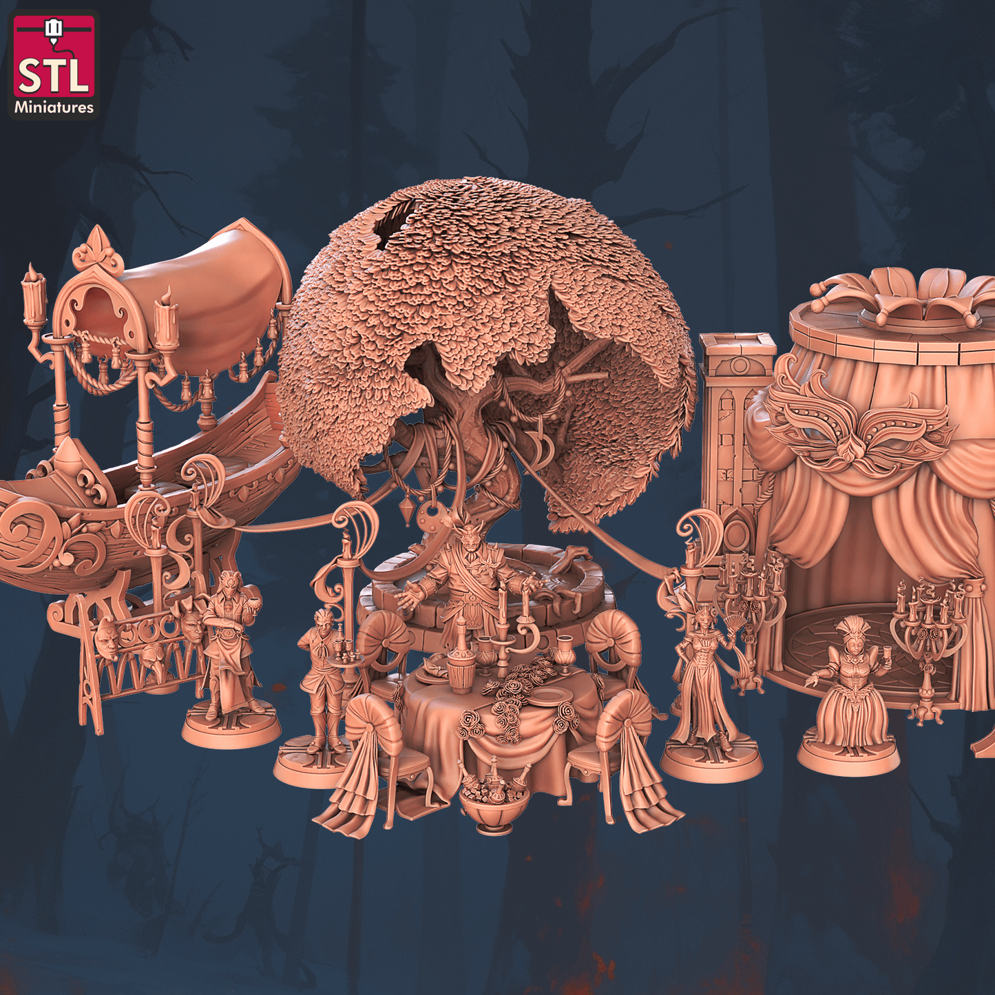 3D Printed STL Miniatures Masquerade Vetenian Carnival Set 28 - 32mm War Gaming D&D - 3D Printing Boss 