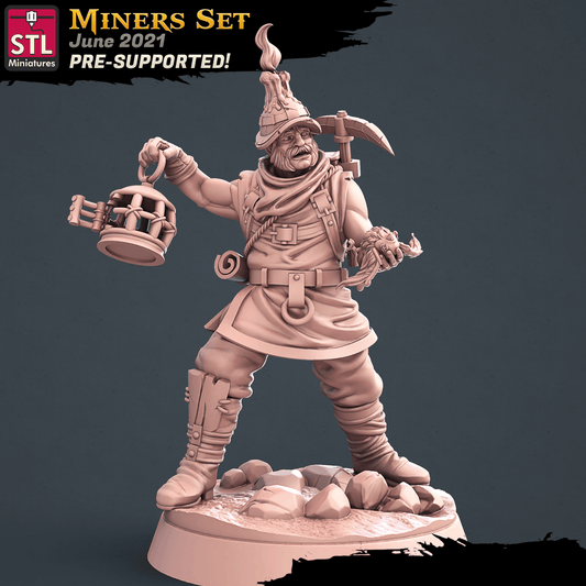 3D Printed STL Miniatures Miners Set 28 - 32mm War Gaming D&D - 3D Printing Boss 