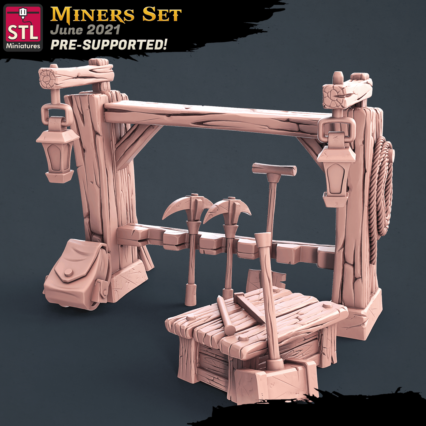 3D Printed STL Miniatures Miners Set 28 - 32mm War Gaming D&D - 3D Printing Boss 