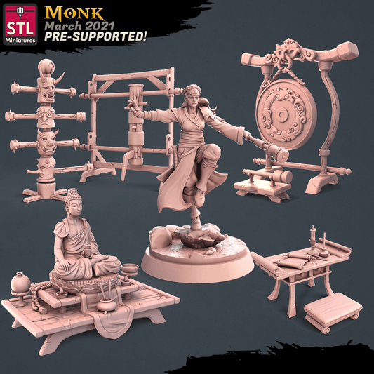 3D Printed STL Miniatures Monk Set 28 - 32mm War Gaming D&D - 3D Printing Boss 