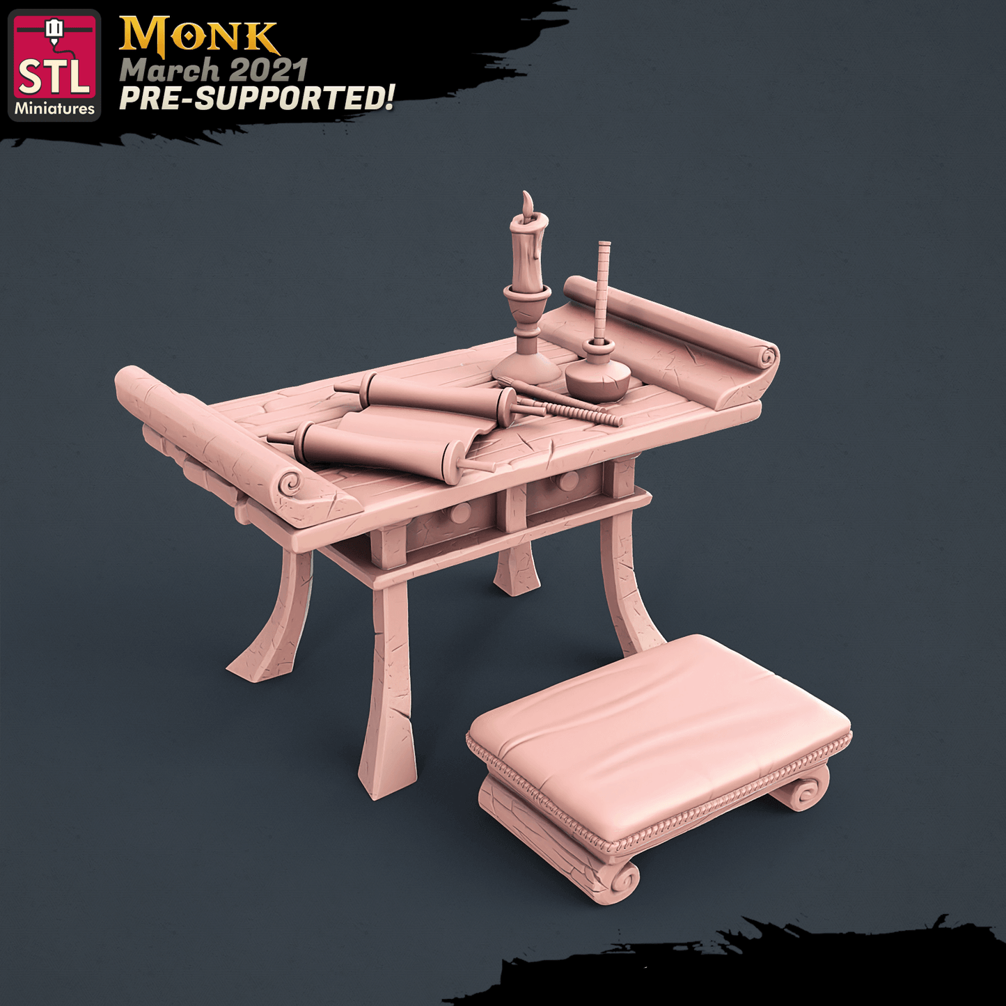 3D Printed STL Miniatures Monk Set 28 - 32mm War Gaming D&D - 3D Printing Boss 