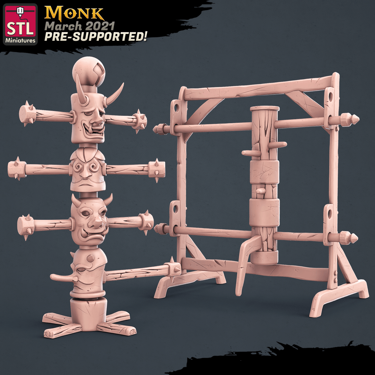 3D Printed STL Miniatures Monk Set 28 - 32mm War Gaming D&D - 3D Printing Boss 