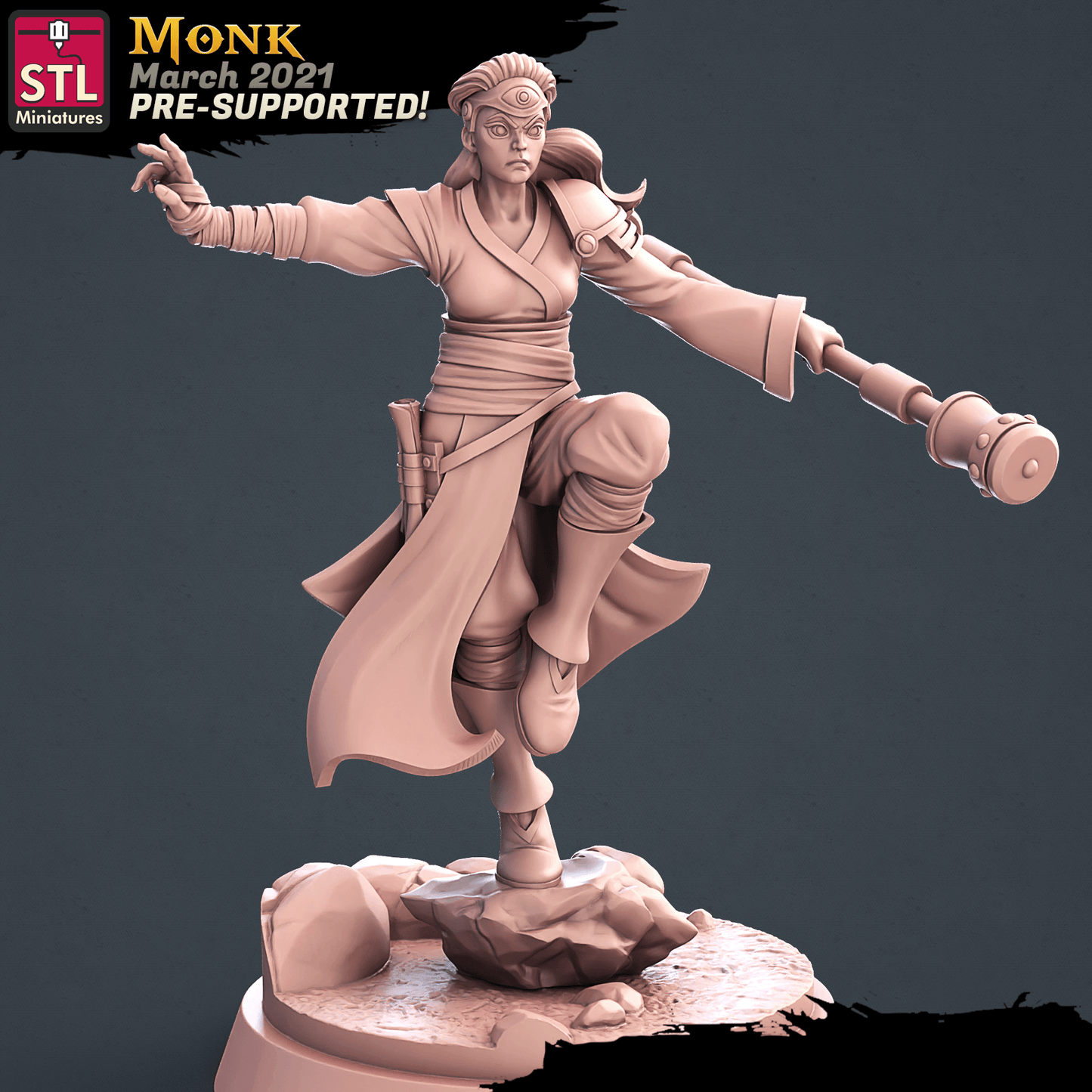 3D Printed STL Miniatures Monk Set 28 - 32mm War Gaming D&D - 3D Printing Boss 