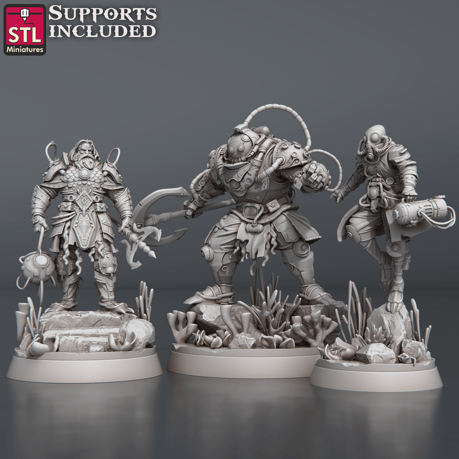 3D Printed STL Miniatures NeverDawn Dark Waters Set 28 - 32mm War Gaming D&D - 3D Printing Boss 