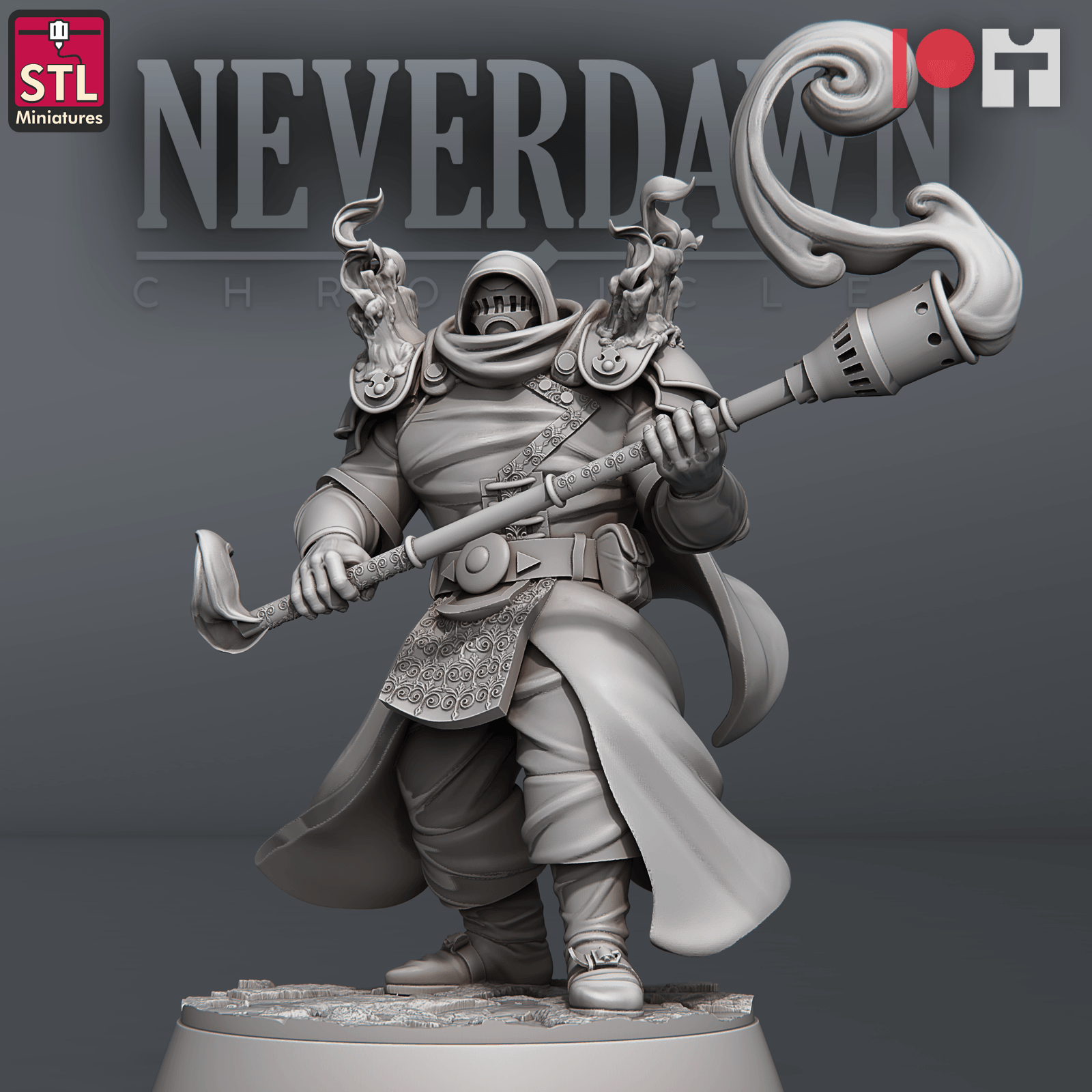 3D Printed STL Miniatures NeverDawn Pyromancers Set 28 - 32mm War Gaming D&D - 3D Printing Boss 