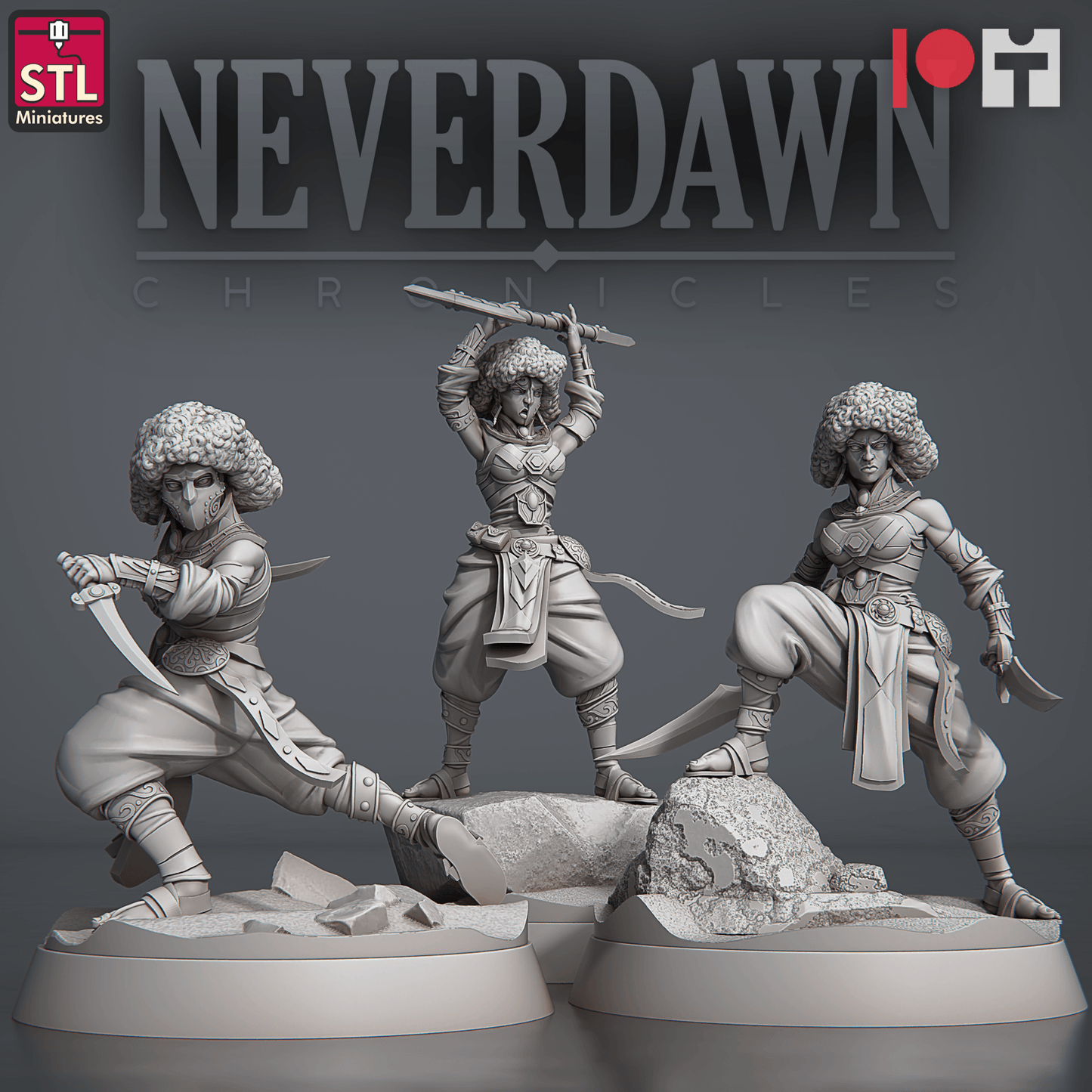 3D Printed STL Miniatures NeverDawn Red Sand Sand Maidens Set 28 - 32mm War Gaming D&D - 3D Printing Boss 