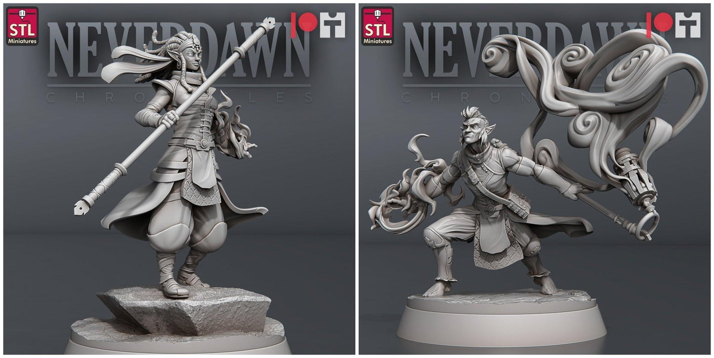 3D Printed STL Miniatures Neverdawn Pyromancers Set 28 - 32mm War Gaming D&D - 3D Printing Boss 