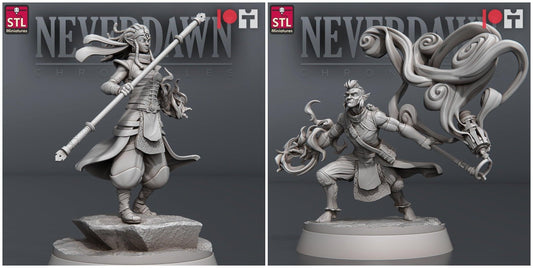 3D Printed STL Miniatures Neverdawn Pyromancers Set 28 - 32mm War Gaming D&D - 3D Printing Boss 