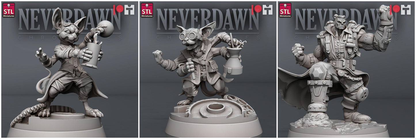 3D Printed STL Miniatures Neverdawn Stein Gang 28 - 32mm War Gaming D&D - 3D Printing Boss 