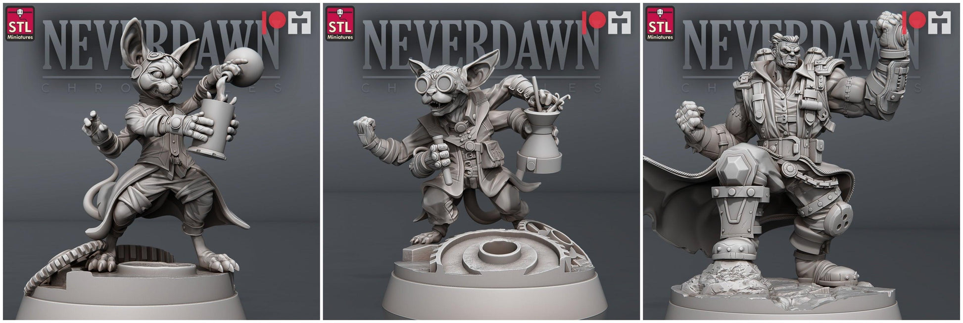 3D Printed STL Miniatures Neverdawn Stein Gang 28 - 32mm War Gaming D&D - 3D Printing Boss 