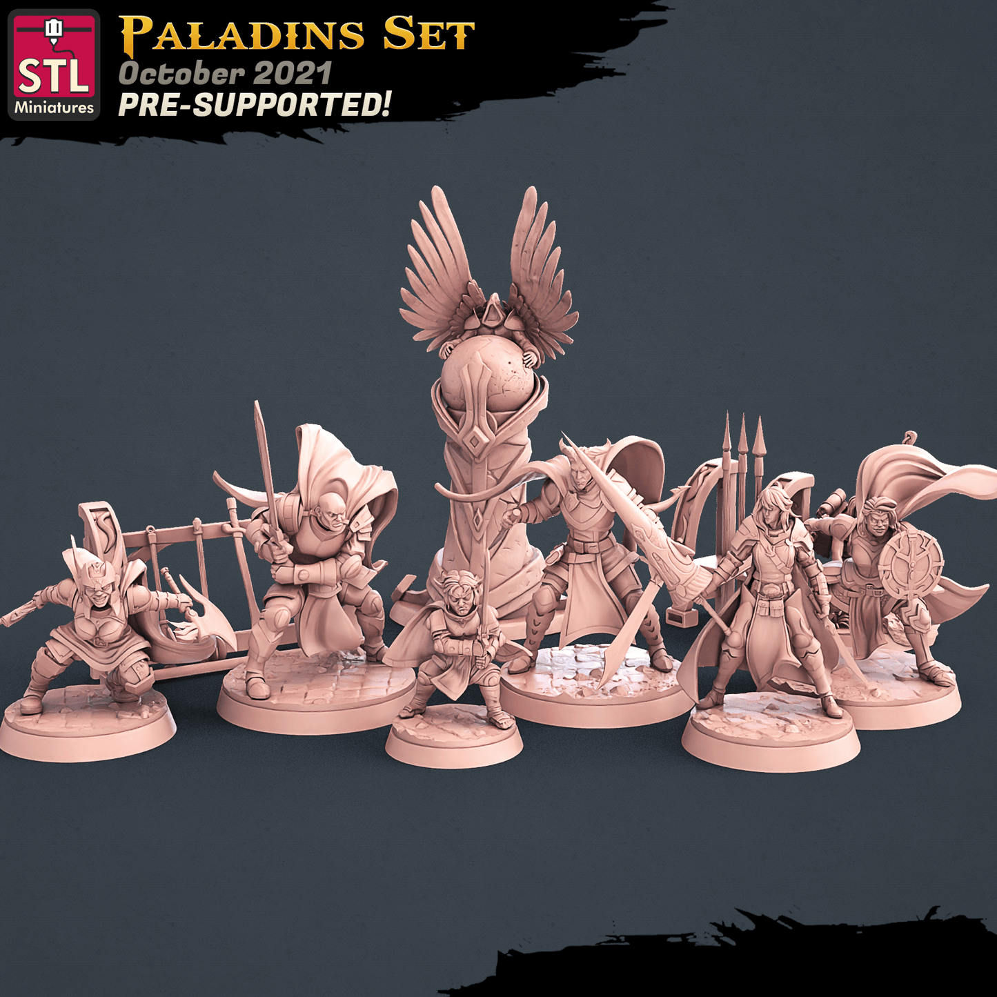 3D Printed STL Miniatures Paladin Set 28 - 32mm War Gaming D&D - 3D Printing Boss 