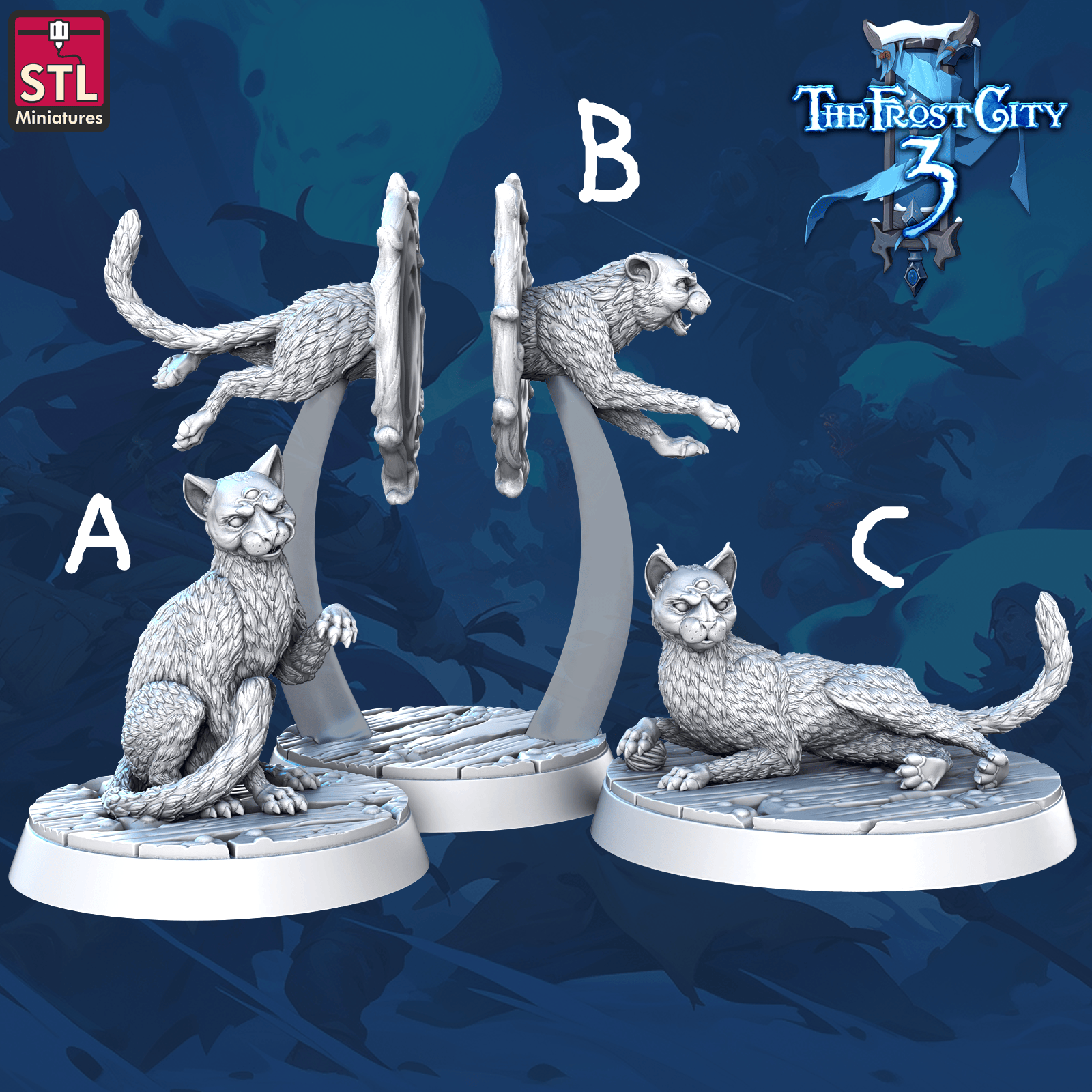 3D Printed STL Miniatures Phaze Cats Set Core Characters The Frost City 3 28 - 32mm War Gaming D&D - 3D Printing Boss 