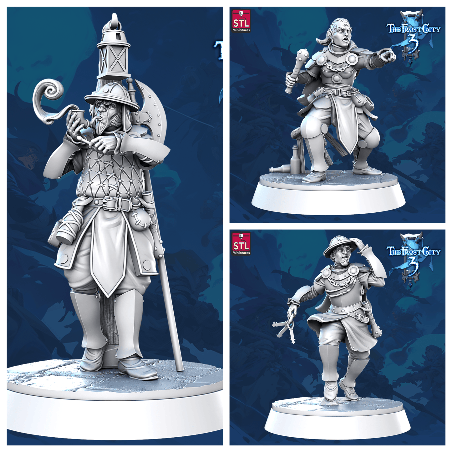 3D Printed STL Miniatures Prison Guards Core Characters The Frost City 3 28 - 32mm War Gaming D&D - 3D Printing Boss 